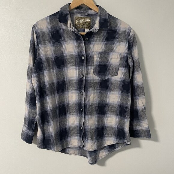 Moosejaw Other - Moosejaw 100% Organic Cotton Plaid Flannel Button Up Shirt Blue Gray Navy L